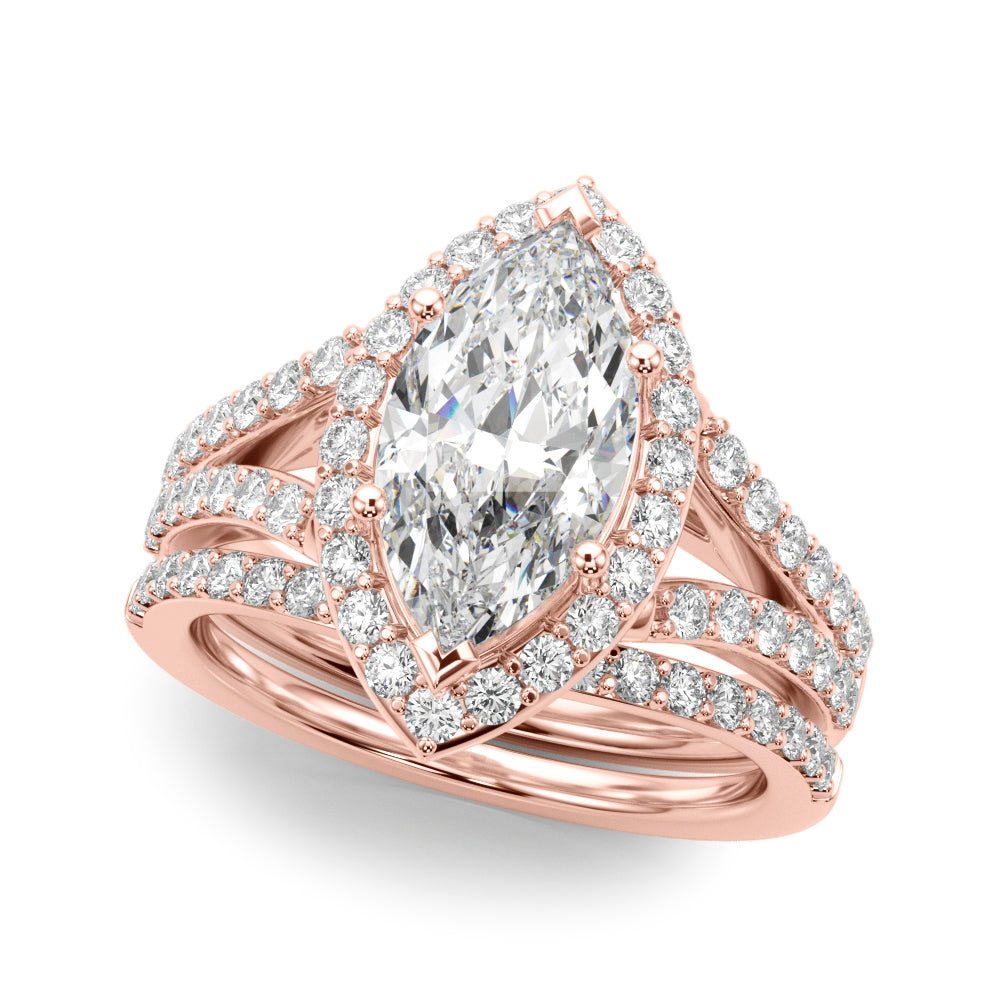 Dazzling Halo Mq Center Split Shank Marquise Diamond Engagement Ring — 9K/18K Gold & Platinum