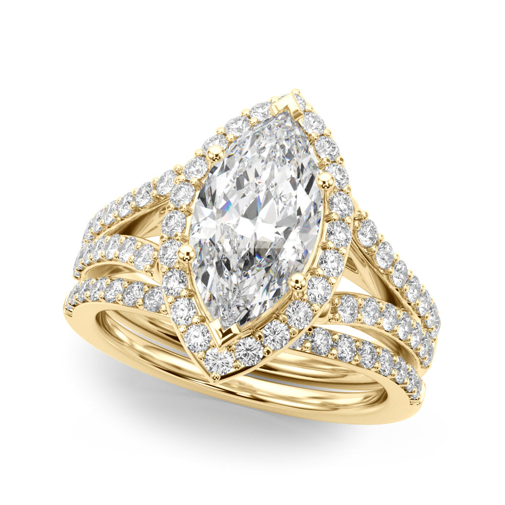 Dazzling Halo Mq Center Split Shank Marquise Diamond Engagement Ring — 9K/18K Gold & Platinum