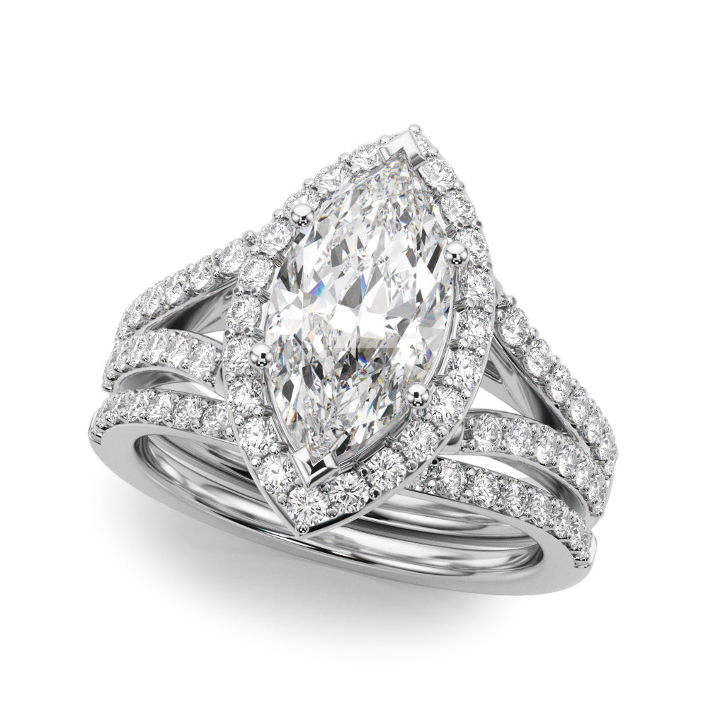 Dazzling Halo Mq Center Split Shank Marquise Diamond Engagement Ring — 9K/18K Gold & Platinum