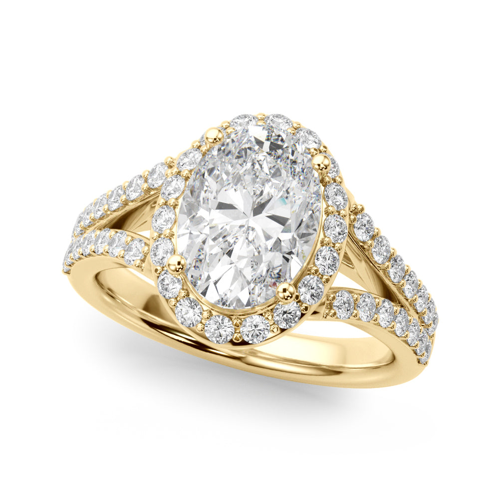 Splendid Halo Ov Center Split Shank Oval Diamond Engagement Ring — 9K/18K Gold & Platinum