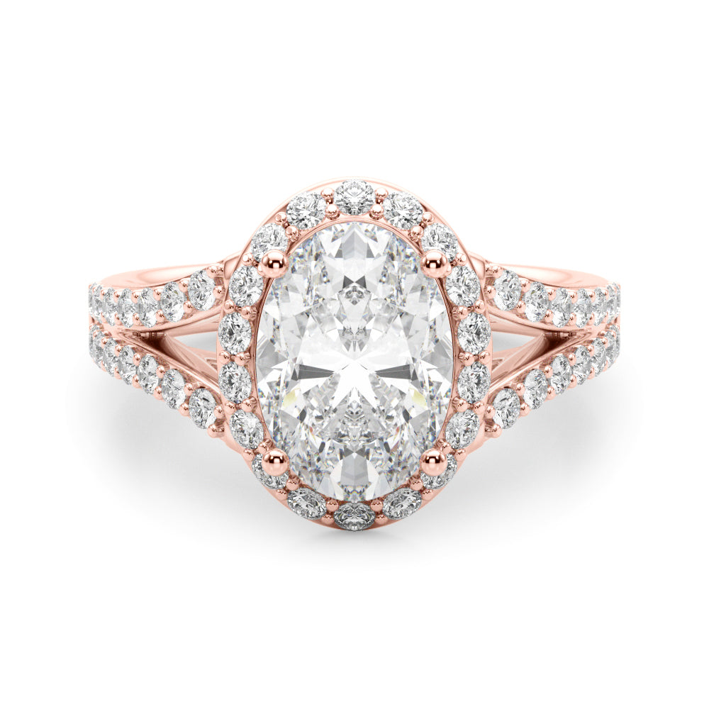Splendid Halo Ov Center Split Shank Oval Diamond Engagement Ring — 9K/18K Gold & Platinum