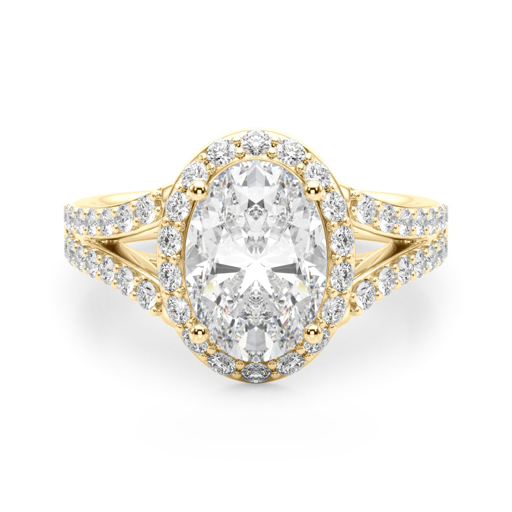 Splendid Halo Ov Center Split Shank Oval Diamond Engagement Ring — 9K/18K Gold & Platinum