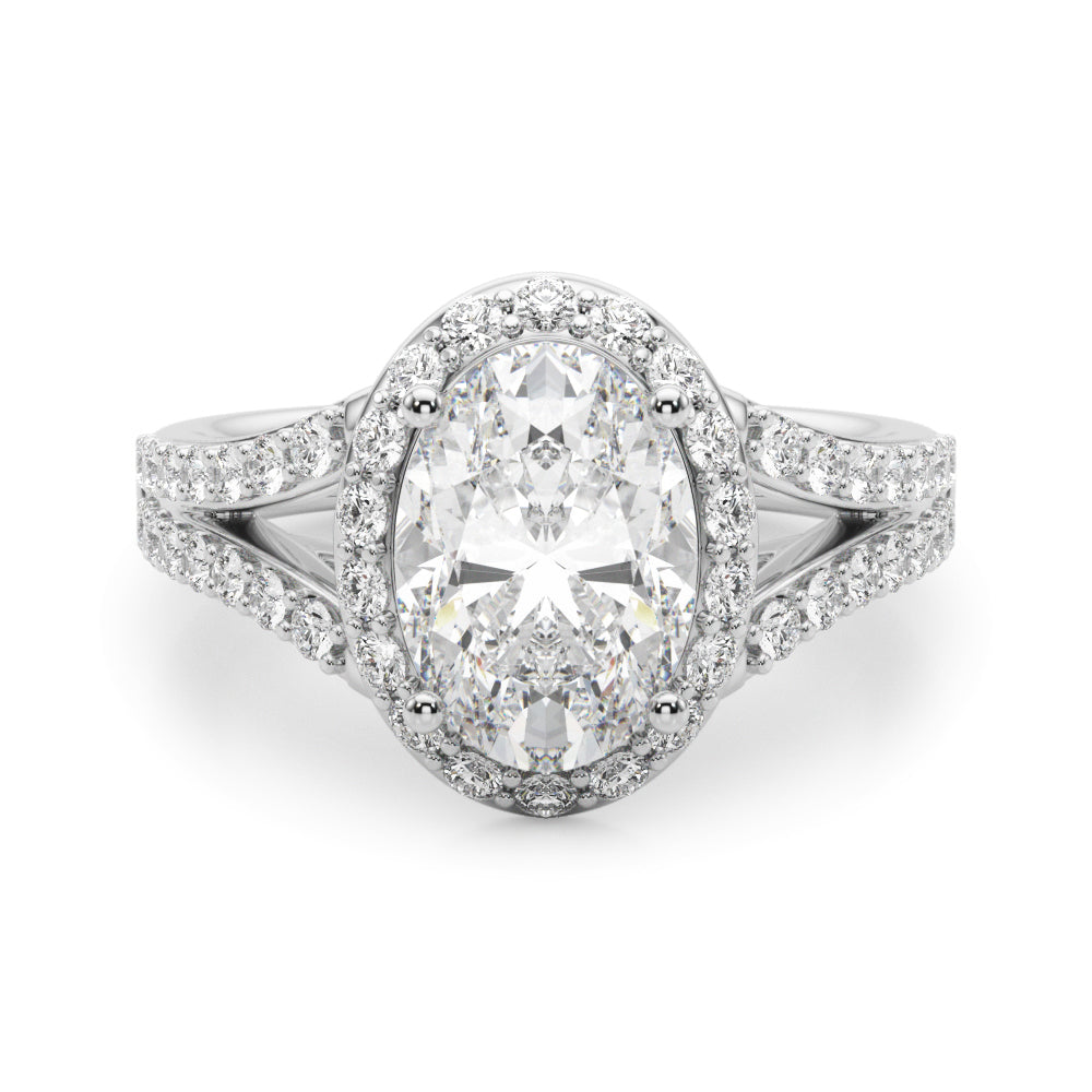 Splendid Halo Ov Center Split Shank Oval Diamond Engagement Ring — 9K/18K Gold & Platinum