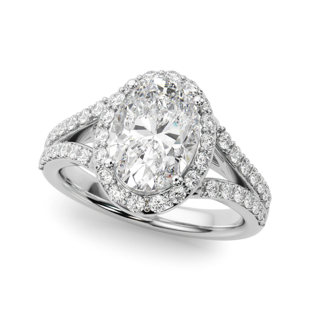 Splendid Halo Ov Center Split Shank Oval Diamond Engagement Ring — 9K/18K Gold & Platinum