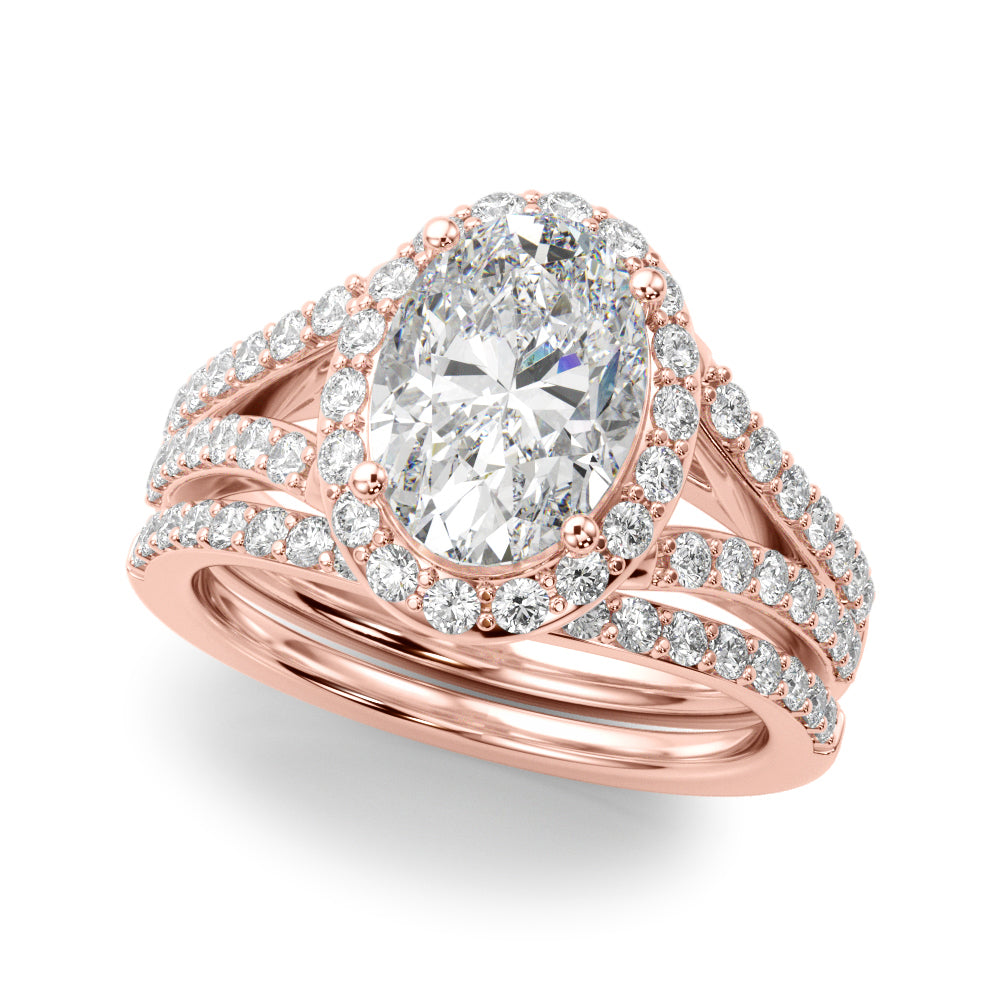 Splendid Halo Ov Center Split Shank Oval Diamond Engagement Ring — 9K/18K Gold & Platinum