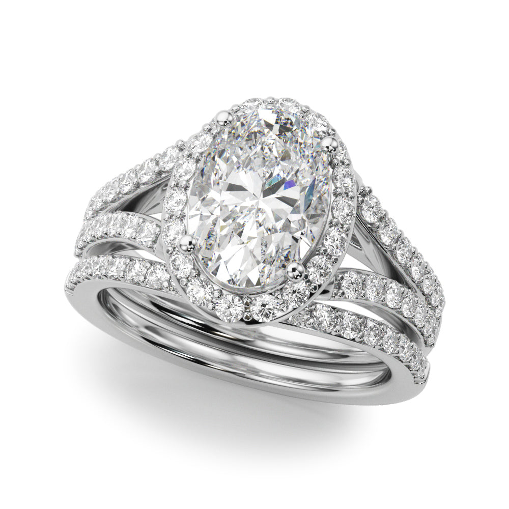 Splendid Halo Ov Center Split Shank Oval Diamond Engagement Ring — 9K/18K Gold & Platinum