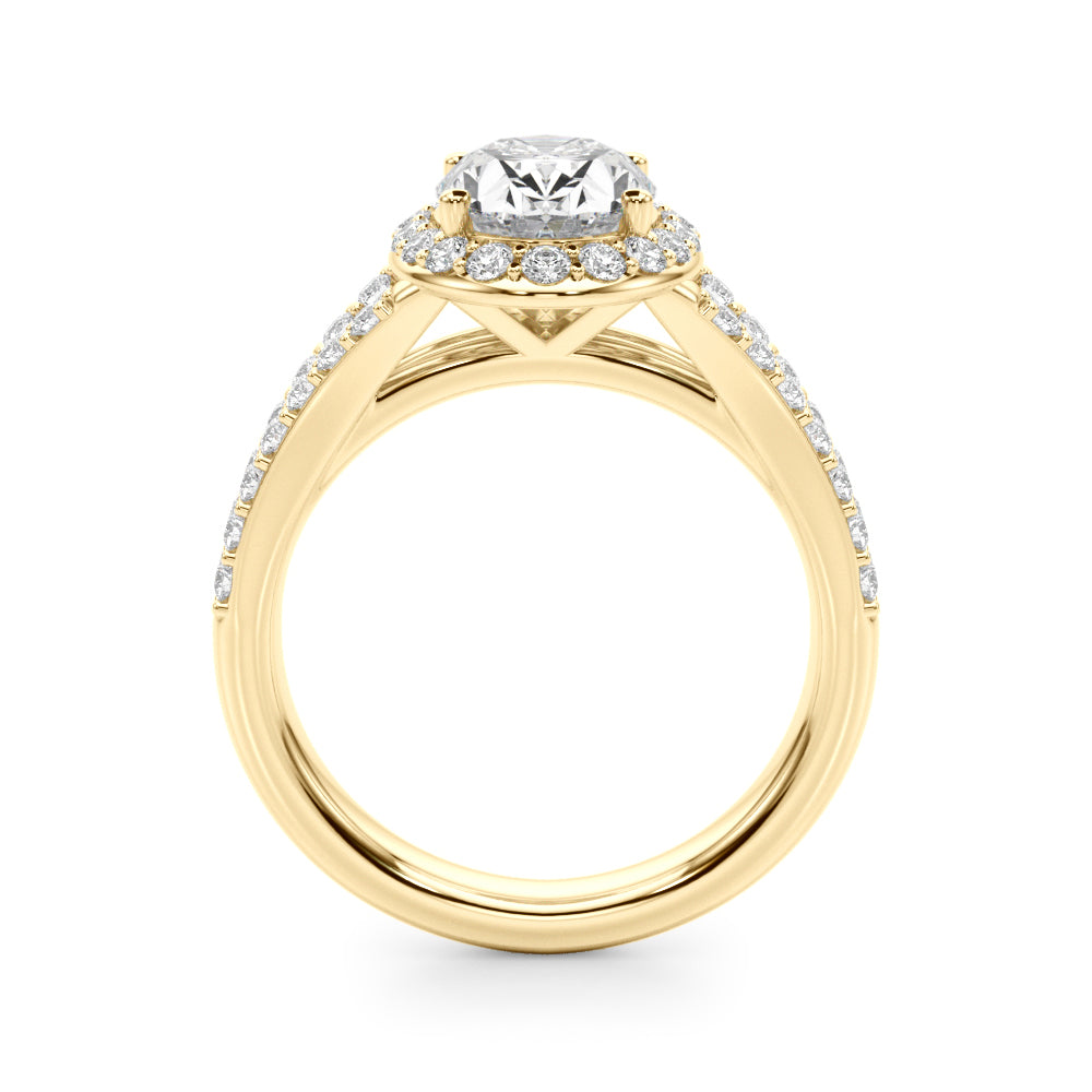 Splendid Halo Ov Center Split Shank Oval Diamond Engagement Ring — 9K/18K Gold & Platinum