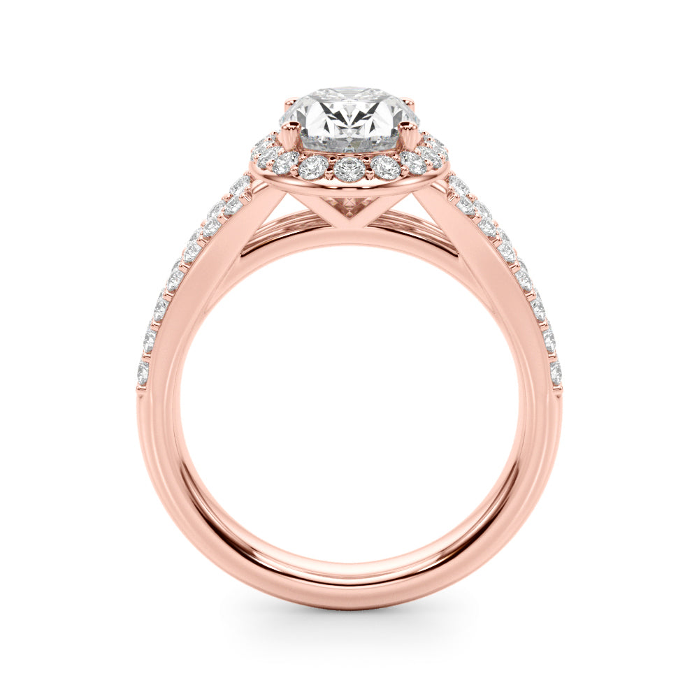 Splendid Halo Ov Center Split Shank Oval Diamond Engagement Ring — 9K/18K Gold & Platinum