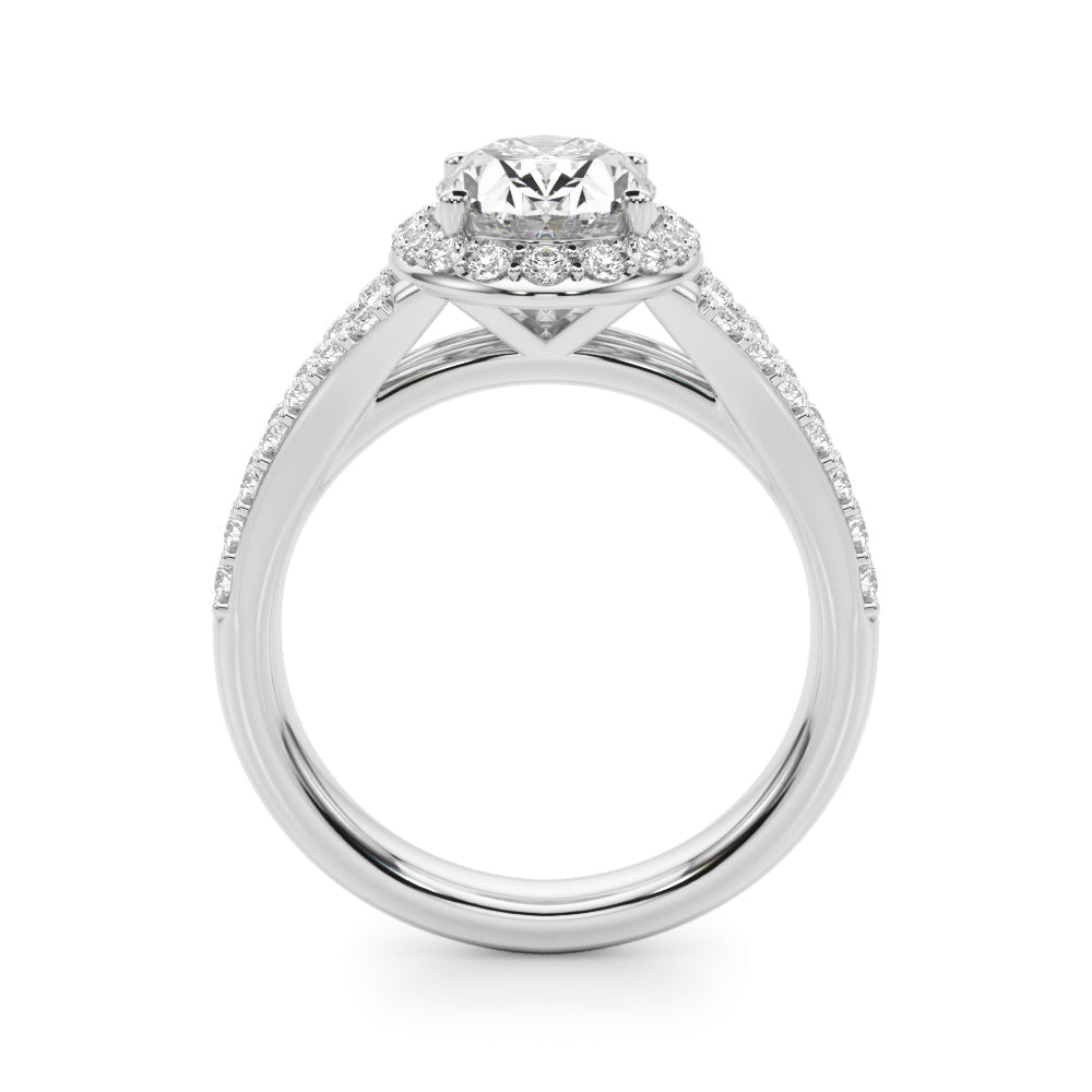 Splendid Halo Ov Center Split Shank Oval Diamond Engagement Ring — 9K/18K Gold & Platinum