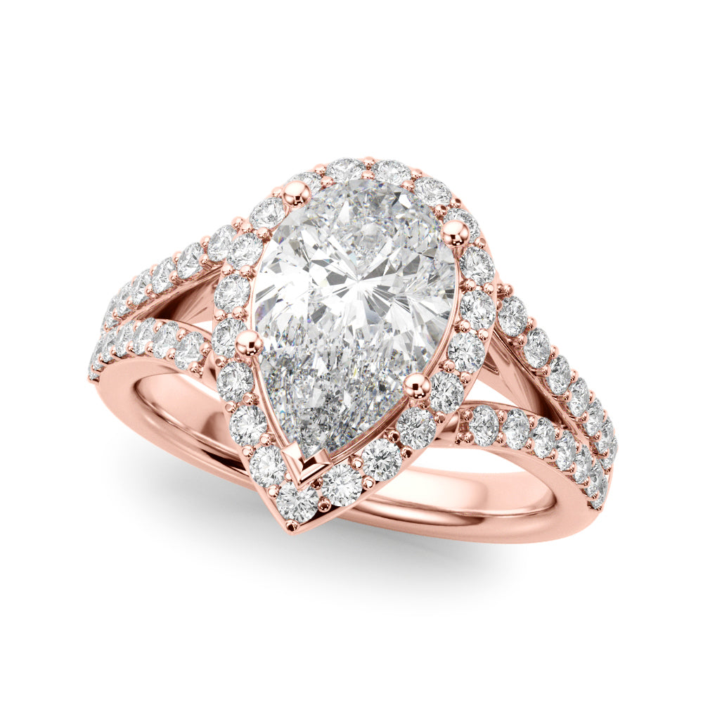 Enchanted Halo Ps Center Split Shank Pear Diamond Engagement Ring — 9K/18K Gold & Platinum