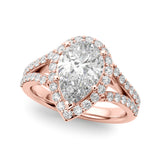 Enchanted Halo Ps Center Split Shank Pear Diamond Engagement Ring — 9K/18K Gold & Platinum