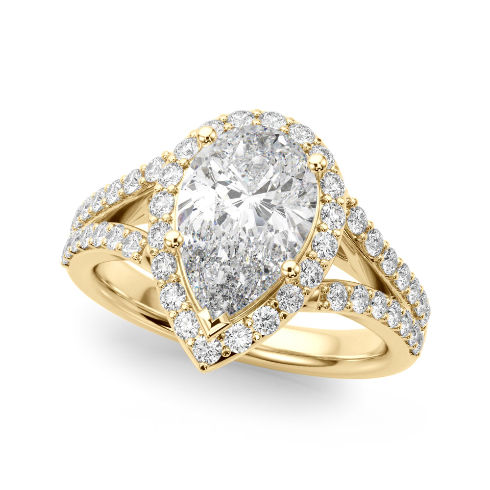 Enchanted Halo Ps Center Split Shank Pear Diamond Engagement Ring — 9K/18K Gold & Platinum
