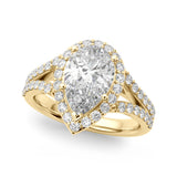 Enchanted Halo Ps Center Split Shank Pear Diamond Engagement Ring — 9K/18K Gold & Platinum