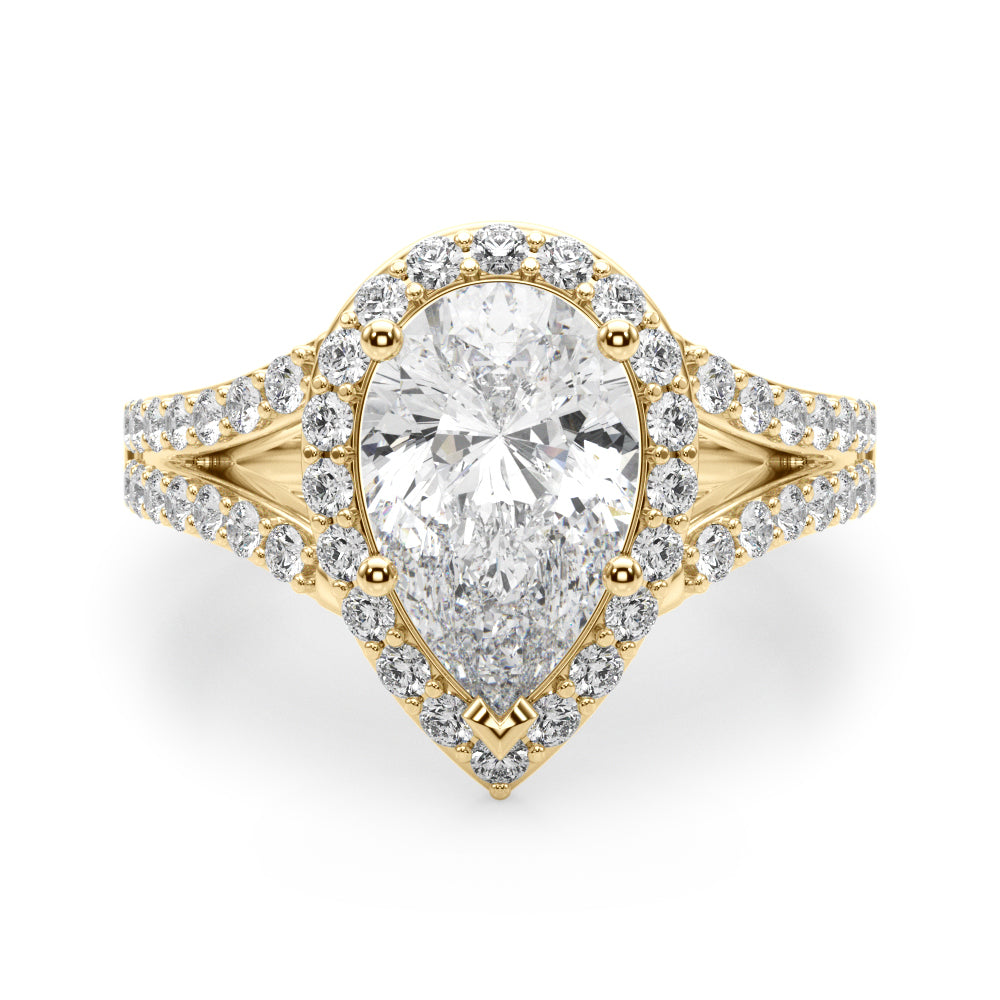 Enchanted Halo Ps Center Split Shank Pear Diamond Engagement Ring — 9K/18K Gold & Platinum