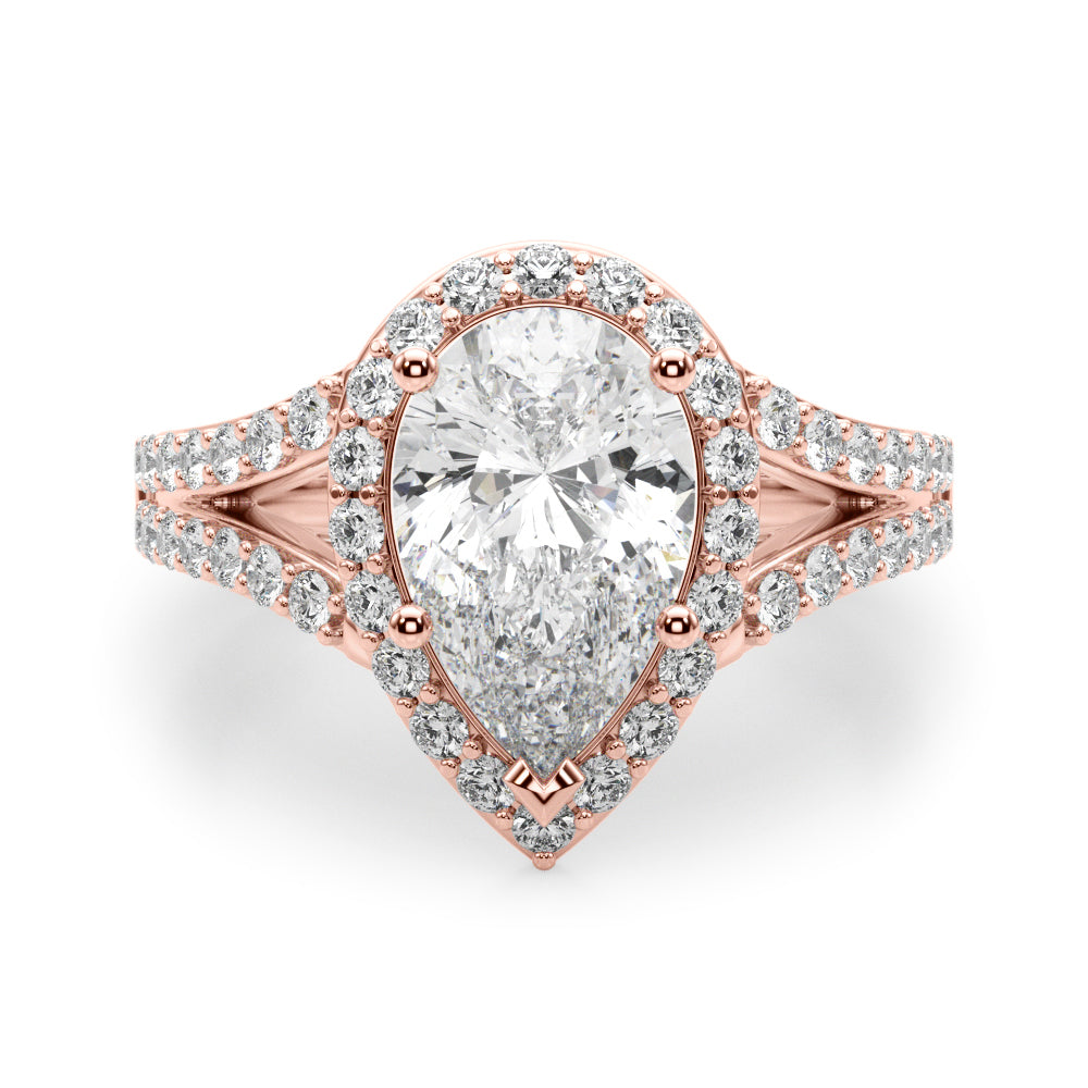 Enchanted Halo Ps Center Split Shank Pear Diamond Engagement Ring — 9K/18K Gold & Platinum