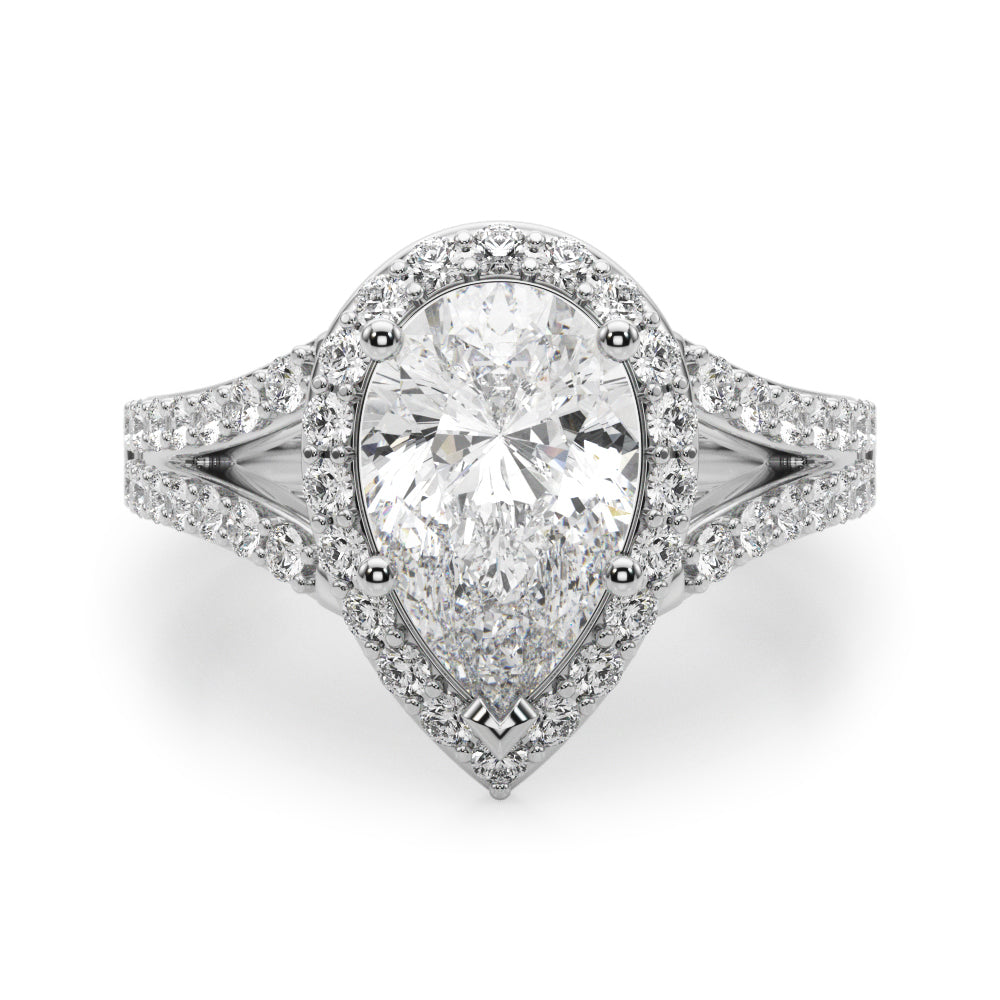 Enchanted Halo Ps Center Split Shank Pear Diamond Engagement Ring — 9K/18K Gold & Platinum