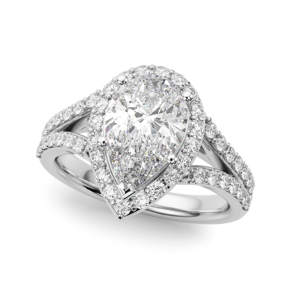 Enchanted Halo Ps Center Split Shank Pear Diamond Engagement Ring — 9K/18K Gold & Platinum