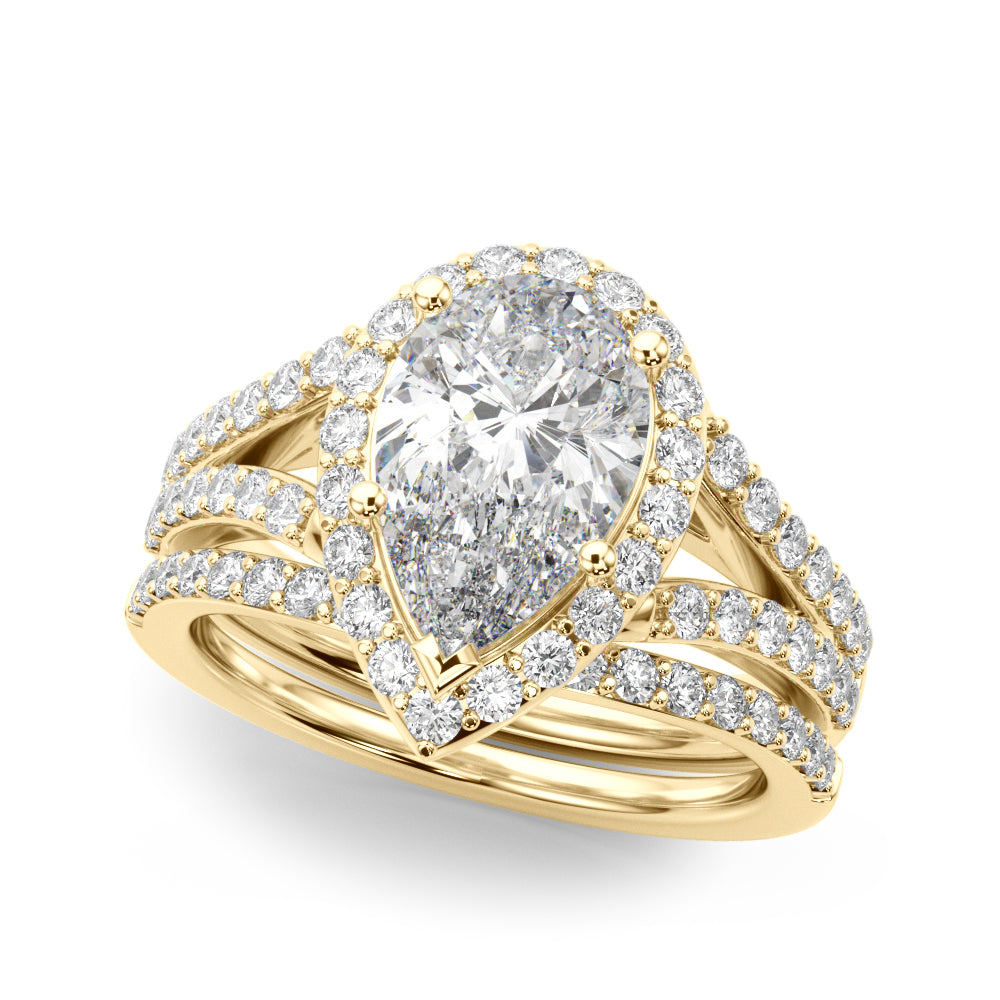 Enchanted Halo Ps Center Split Shank Pear Diamond Engagement Ring — 9K/18K Gold & Platinum