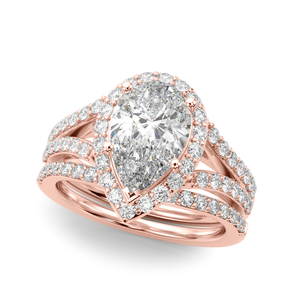 Enchanted Halo Ps Center Split Shank Pear Diamond Engagement Ring — 9K/18K Gold & Platinum