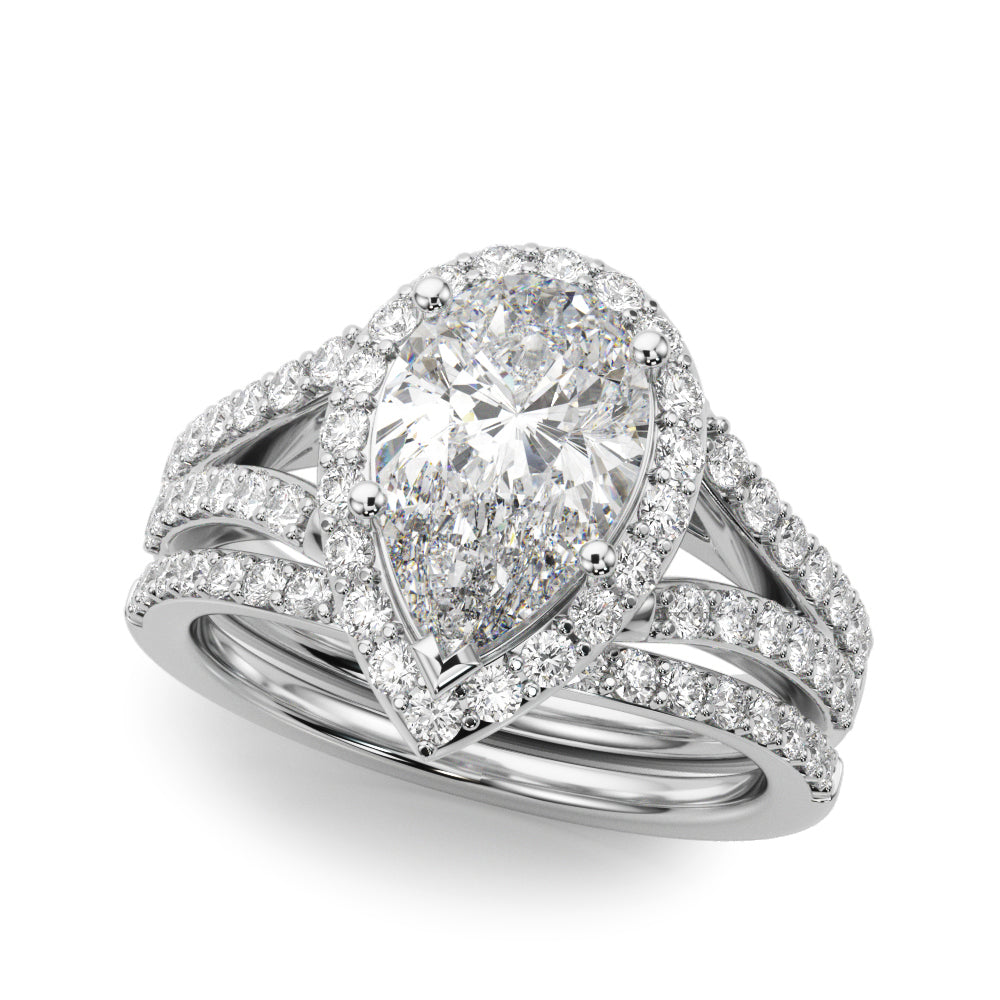 Enchanted Halo Ps Center Split Shank Pear Diamond Engagement Ring — 9K/18K Gold & Platinum
