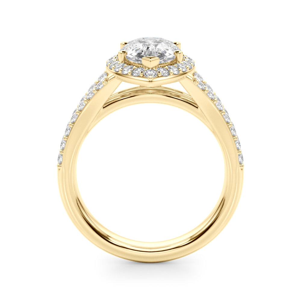Enchanted Halo Ps Center Split Shank Pear Diamond Engagement Ring — 9K/18K Gold & Platinum