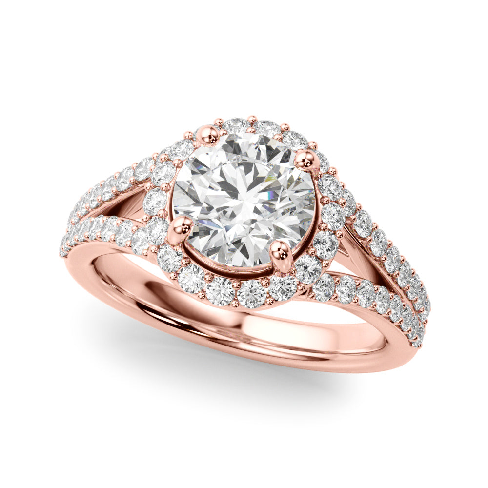 Pristine Halo Rd Center Split Shank Round Diamond Engagement Ring — 9K/18K Gold & Platinum