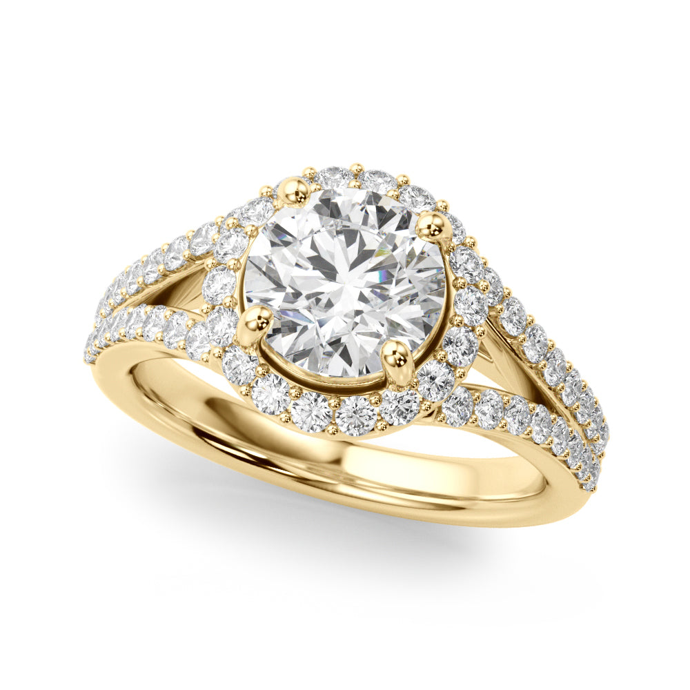Pristine Halo Rd Center Split Shank Round Diamond Engagement Ring — 9K/18K Gold & Platinum