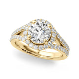 Pristine Halo Rd Center Split Shank Round Diamond Engagement Ring — 9K/18K Gold & Platinum