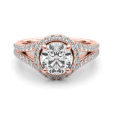 Pristine Halo Rd Center Split Shank Round Diamond Engagement Ring — 9K/18K Gold & Platinum