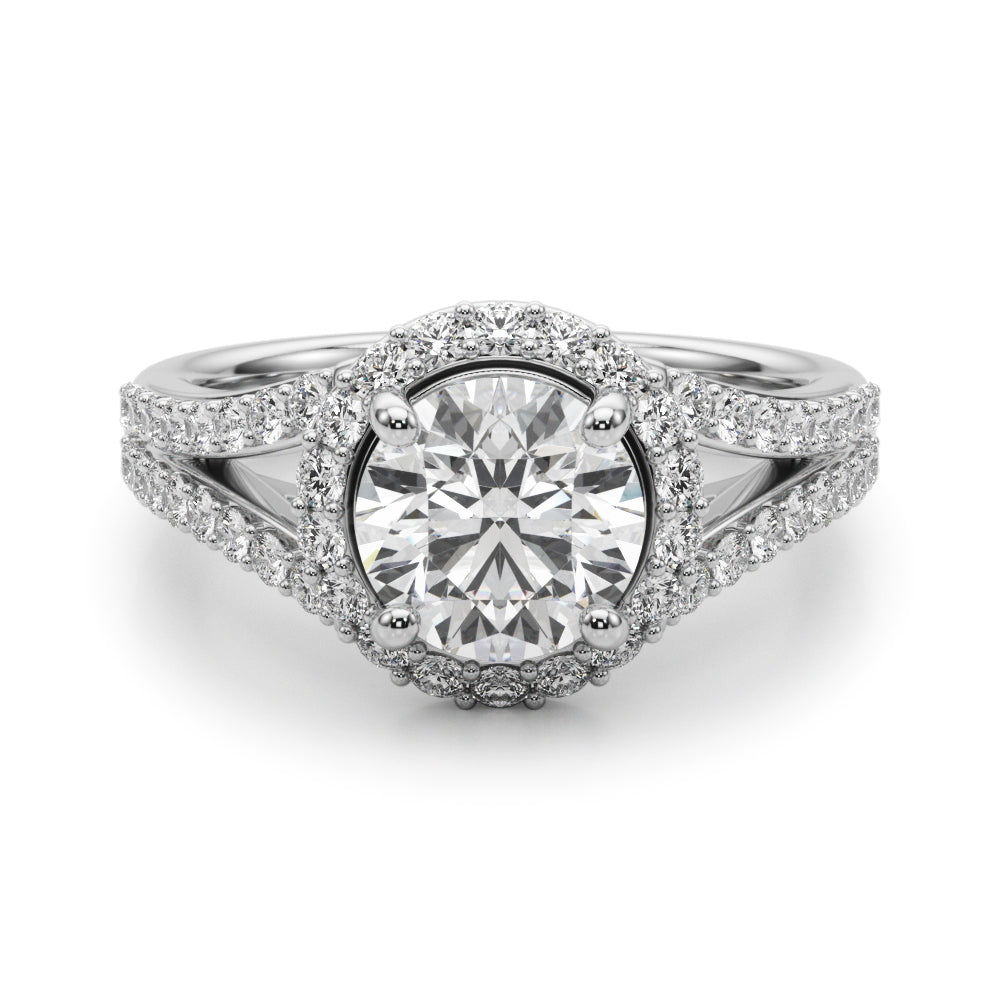Pristine Halo Rd Center Split Shank Round Diamond Engagement Ring — 9K/18K Gold & Platinum