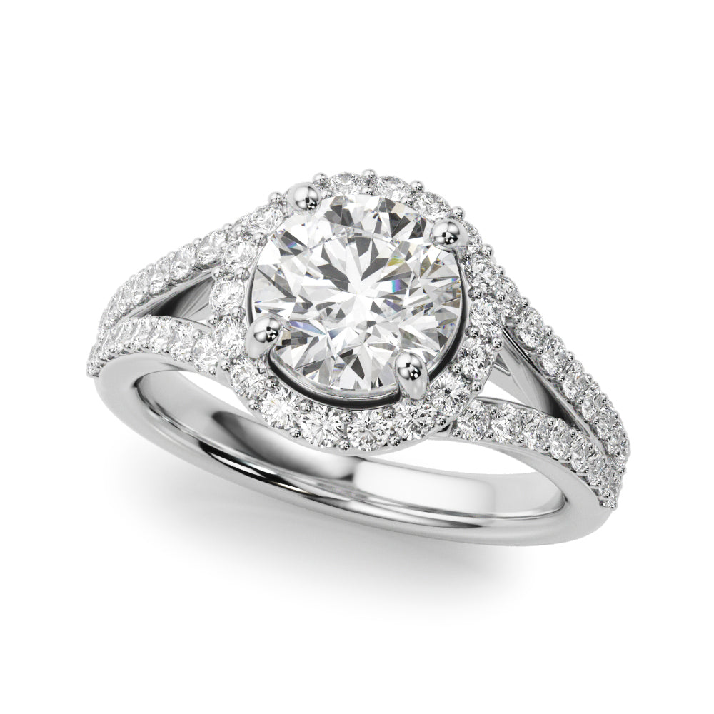 Pristine Halo Rd Center Split Shank Round Diamond Engagement Ring — 9K/18K Gold & Platinum