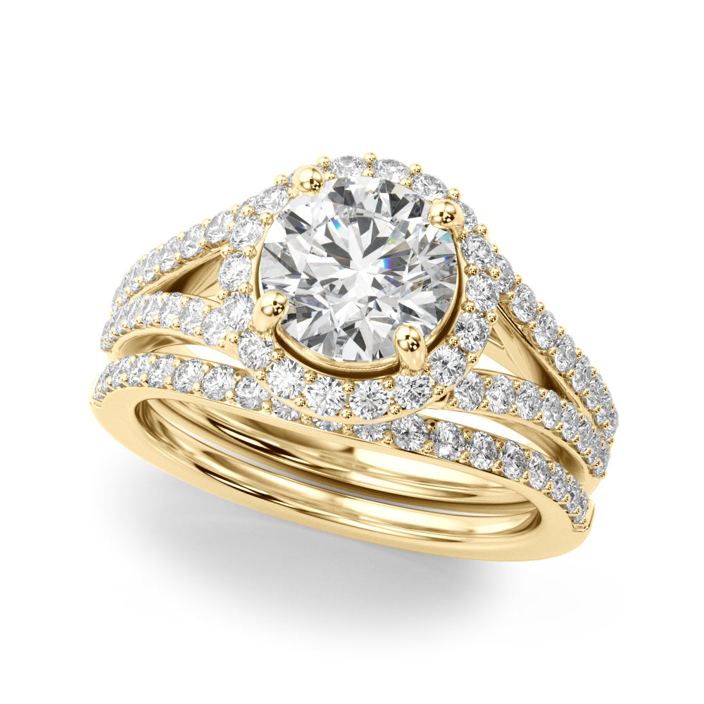 Pristine Halo Rd Center Split Shank Round Diamond Engagement Ring — 9K/18K Gold & Platinum