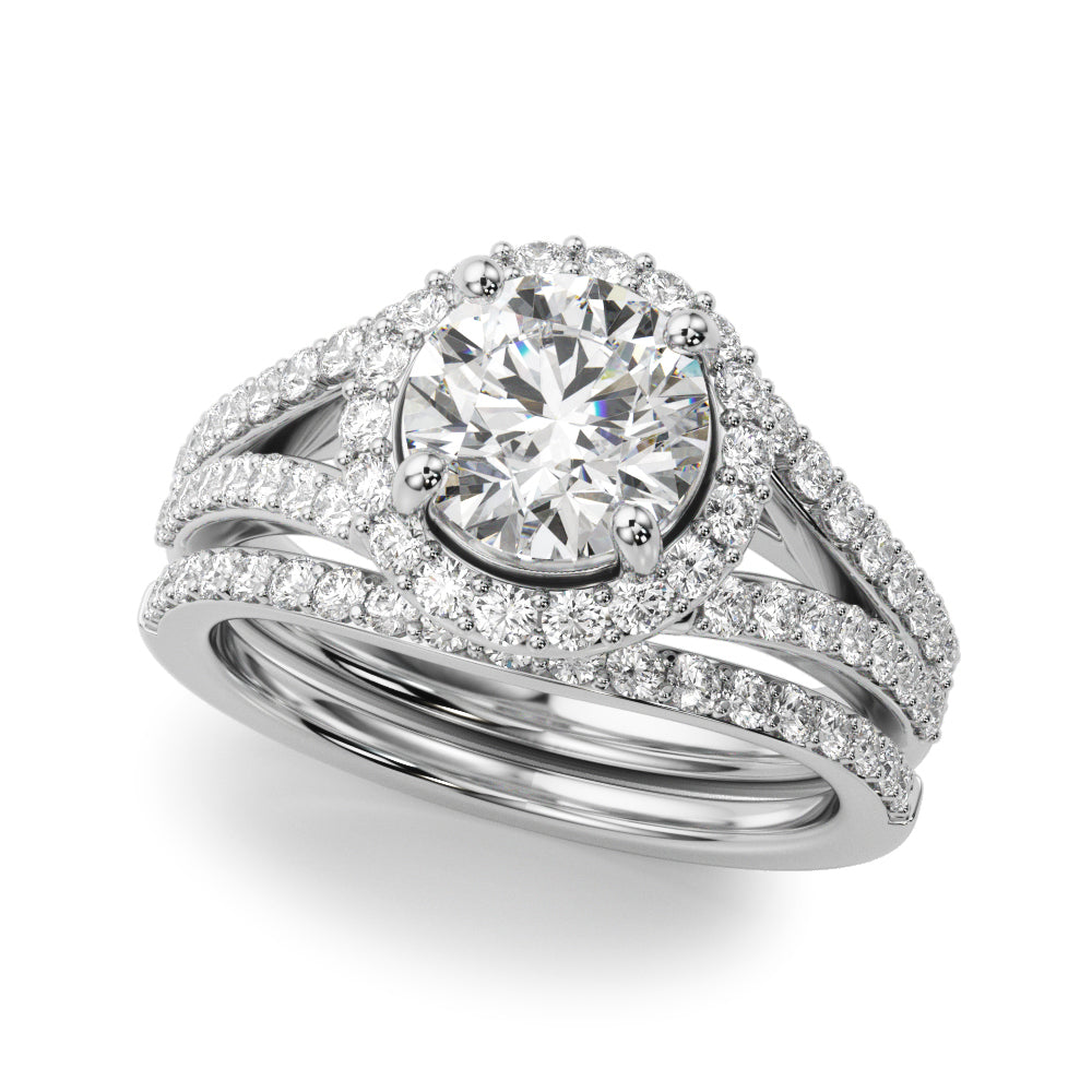 Pristine Halo Rd Center Split Shank Round Diamond Engagement Ring — 9K/18K Gold & Platinum