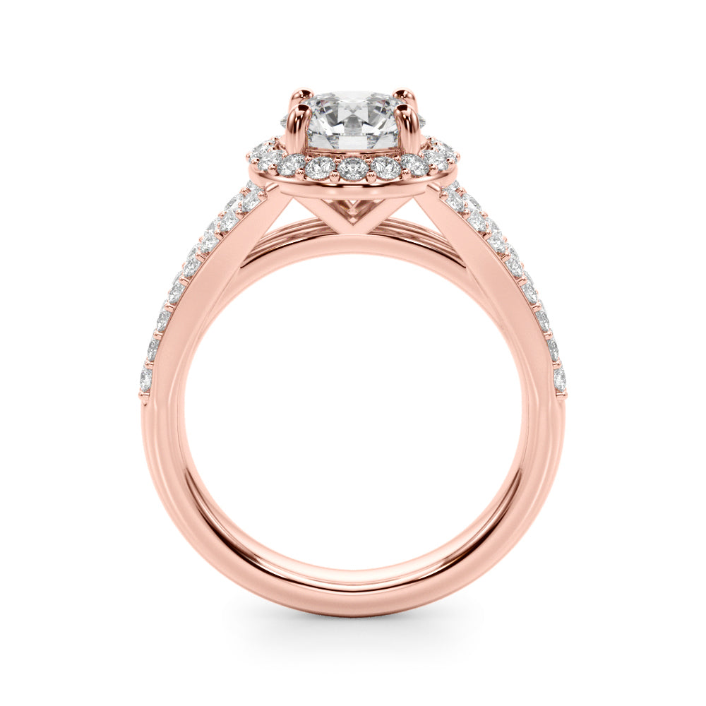 Pristine Halo Rd Center Split Shank Round Diamond Engagement Ring — 9K/18K Gold & Platinum