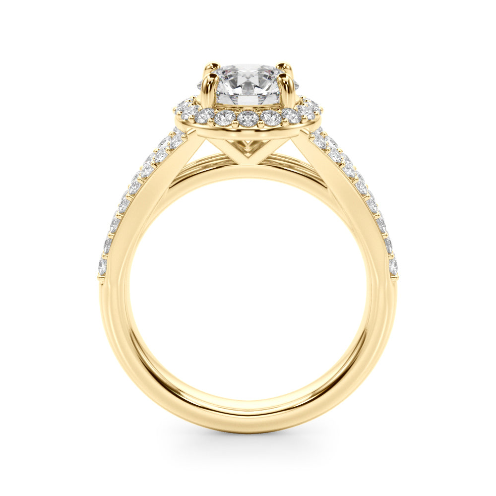 Pristine Halo Rd Center Split Shank Round Diamond Engagement Ring — 9K/18K Gold & Platinum