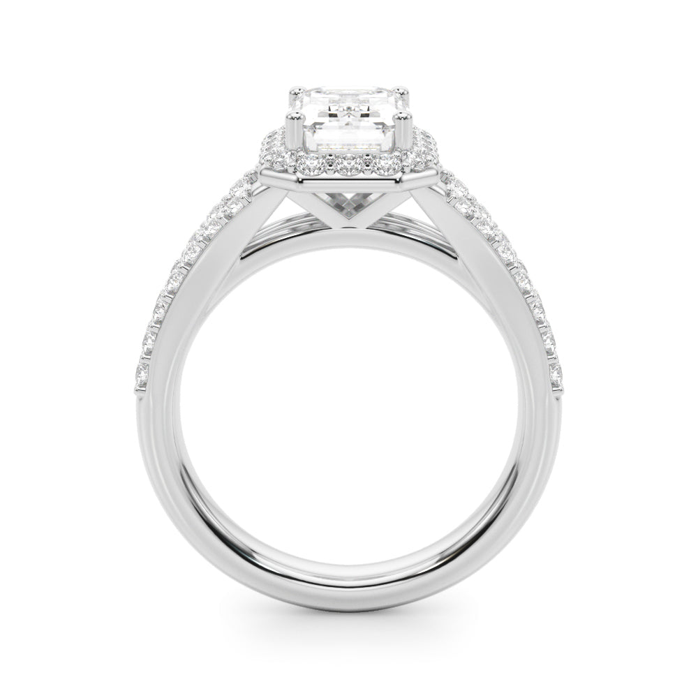 Devoted Halo Ec Center Split Shank Emerald Diamond Engagement Ring — 9K/18K Gold & Platinum