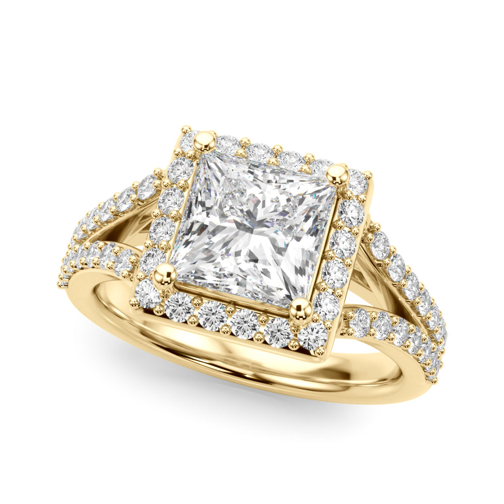 Adored Halo Pc Center Split Shank Princess Diamond Engagement Ring — 9K/18K Gold & Platinum