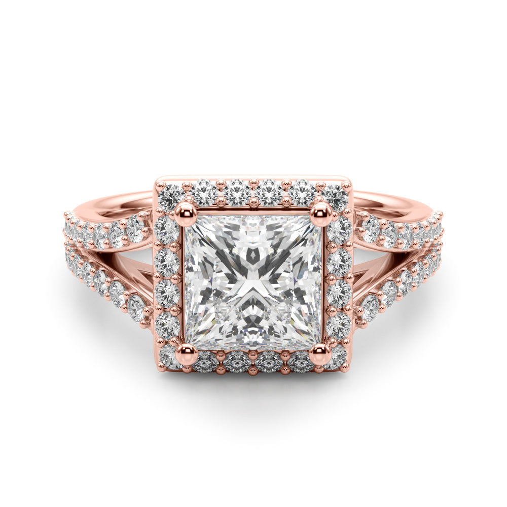 Adored Halo Pc Center Split Shank Princess Diamond Engagement Ring — 9K/18K Gold & Platinum