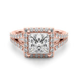 Adored Halo Pc Center Split Shank Princess Diamond Engagement Ring — 9K/18K Gold & Platinum
