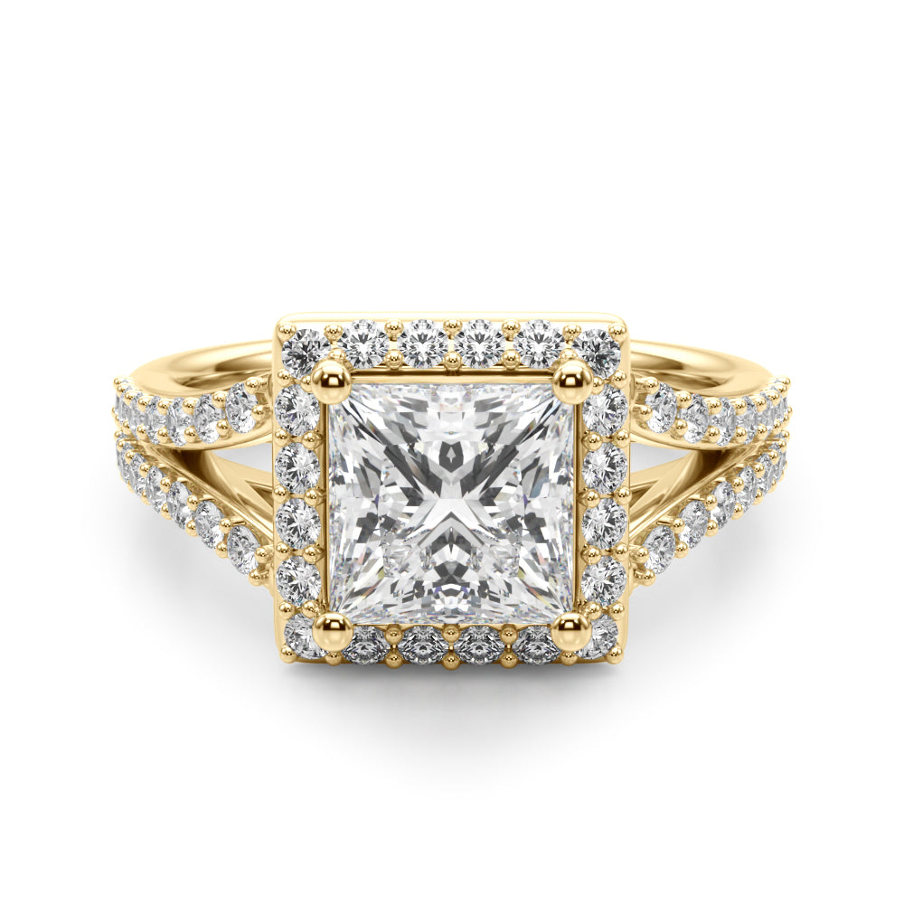 Adored Halo Pc Center Split Shank Princess Diamond Engagement Ring — 9K/18K Gold & Platinum