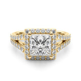 Adored Halo Pc Center Split Shank Princess Diamond Engagement Ring — 9K/18K Gold & Platinum