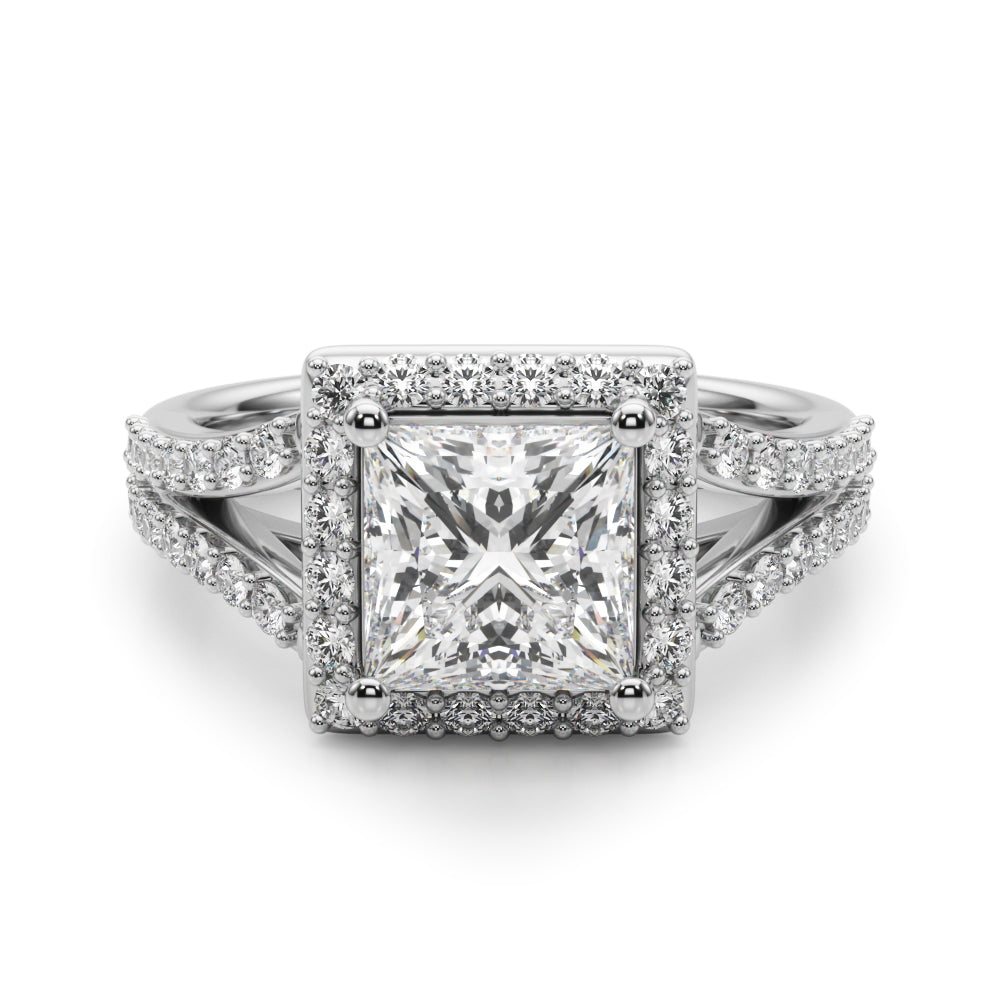 Adored Halo Pc Center Split Shank Princess Diamond Engagement Ring — 9K/18K Gold & Platinum