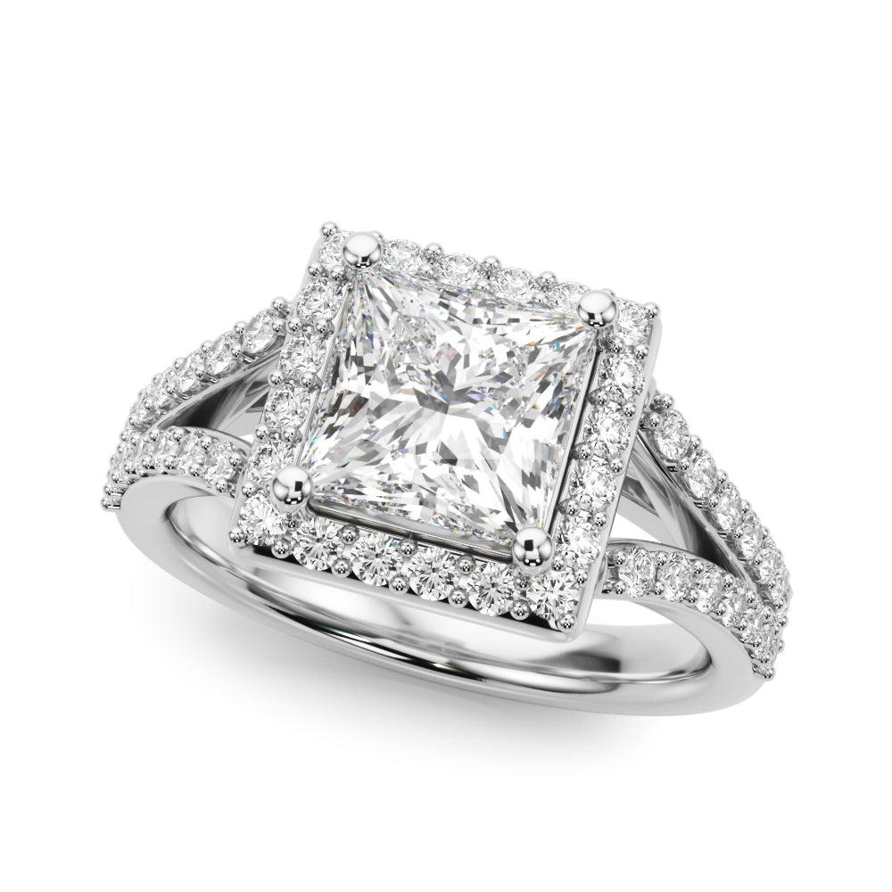 Adored Halo Pc Center Split Shank Princess Diamond Engagement Ring — 9K/18K Gold & Platinum
