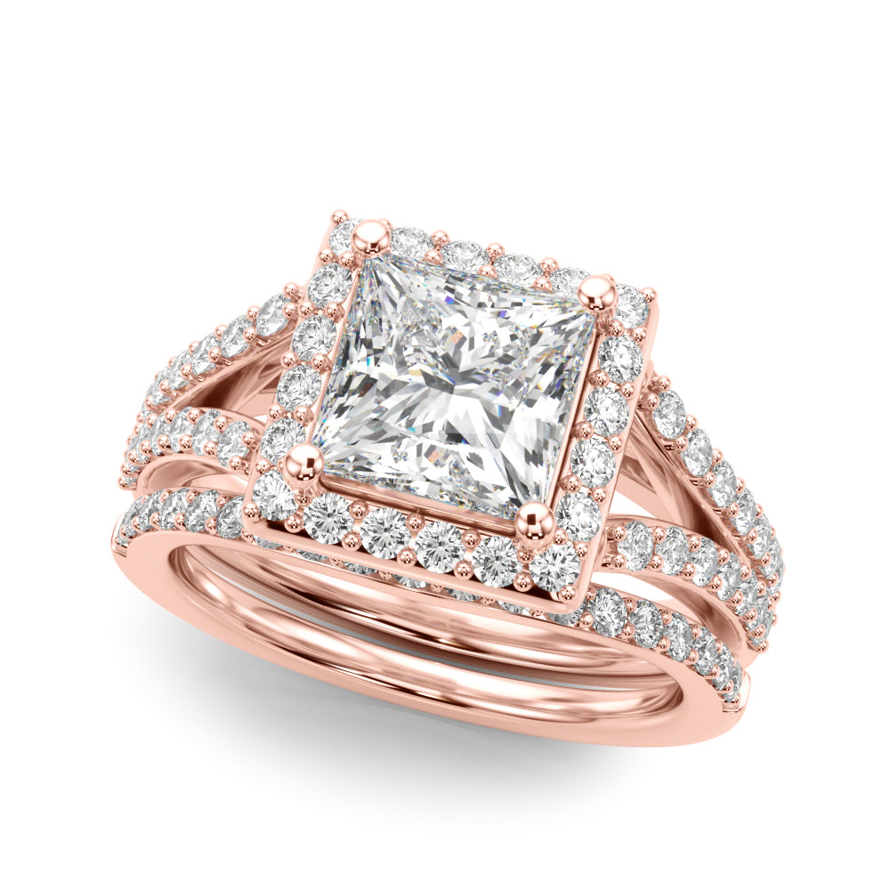 Adored Halo Pc Center Split Shank Princess Diamond Engagement Ring — 9K/18K Gold & Platinum