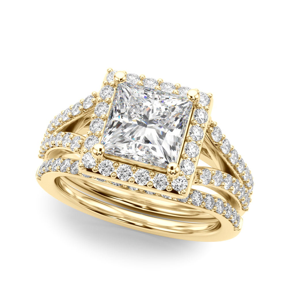 Adored Halo Pc Center Split Shank Princess Diamond Engagement Ring — 9K/18K Gold & Platinum
