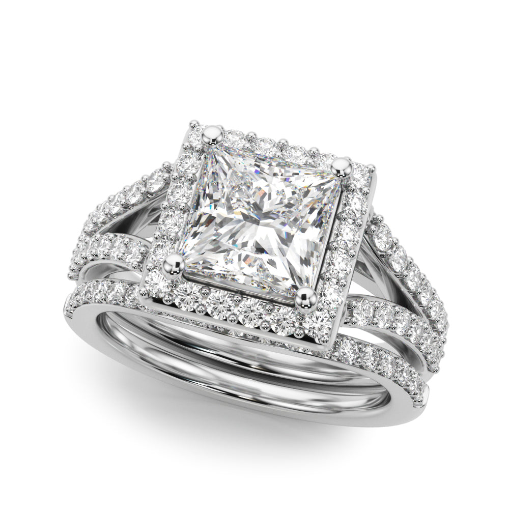 Adored Halo Pc Center Split Shank Princess Diamond Engagement Ring — 9K/18K Gold & Platinum