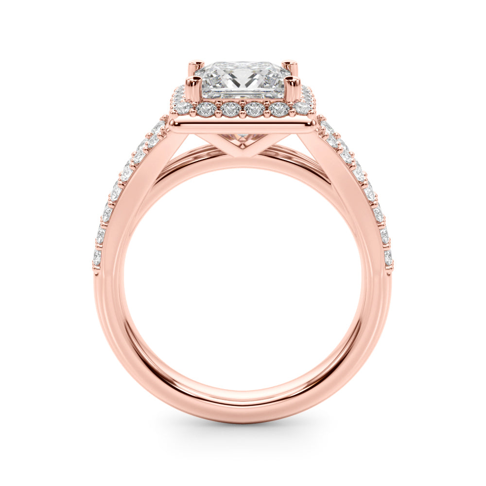 Adored Halo Pc Center Split Shank Princess Diamond Engagement Ring — 9K/18K Gold & Platinum