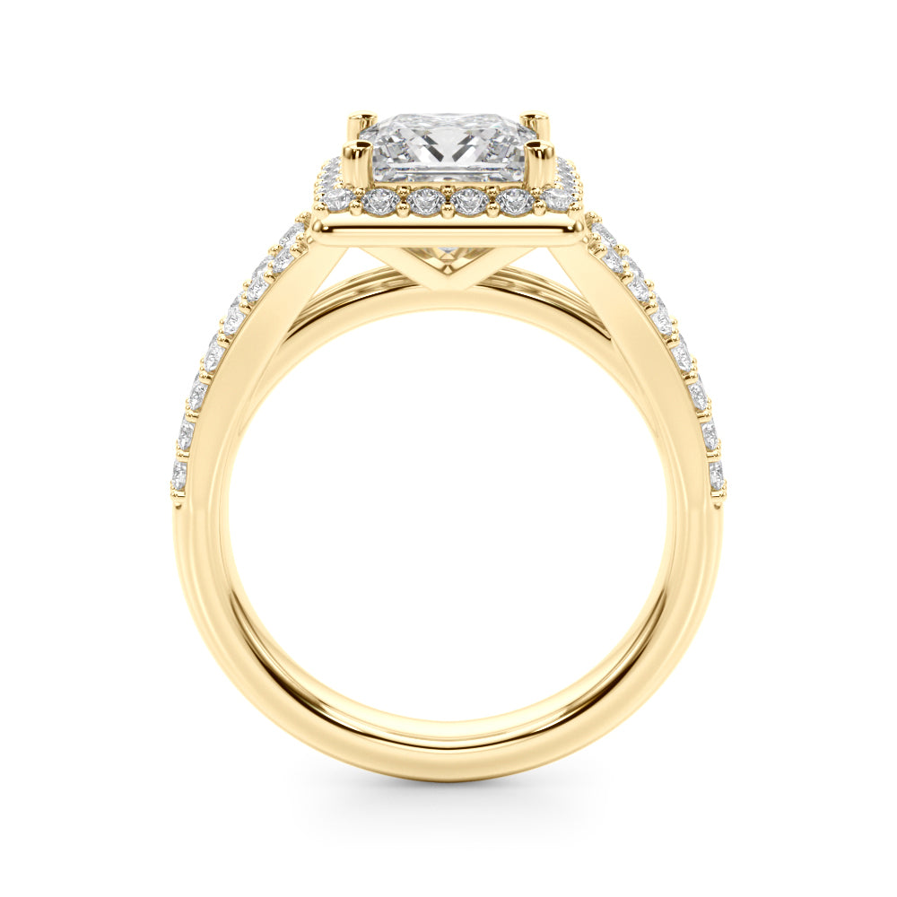 Adored Halo Pc Center Split Shank Princess Diamond Engagement Ring — 9K/18K Gold & Platinum
