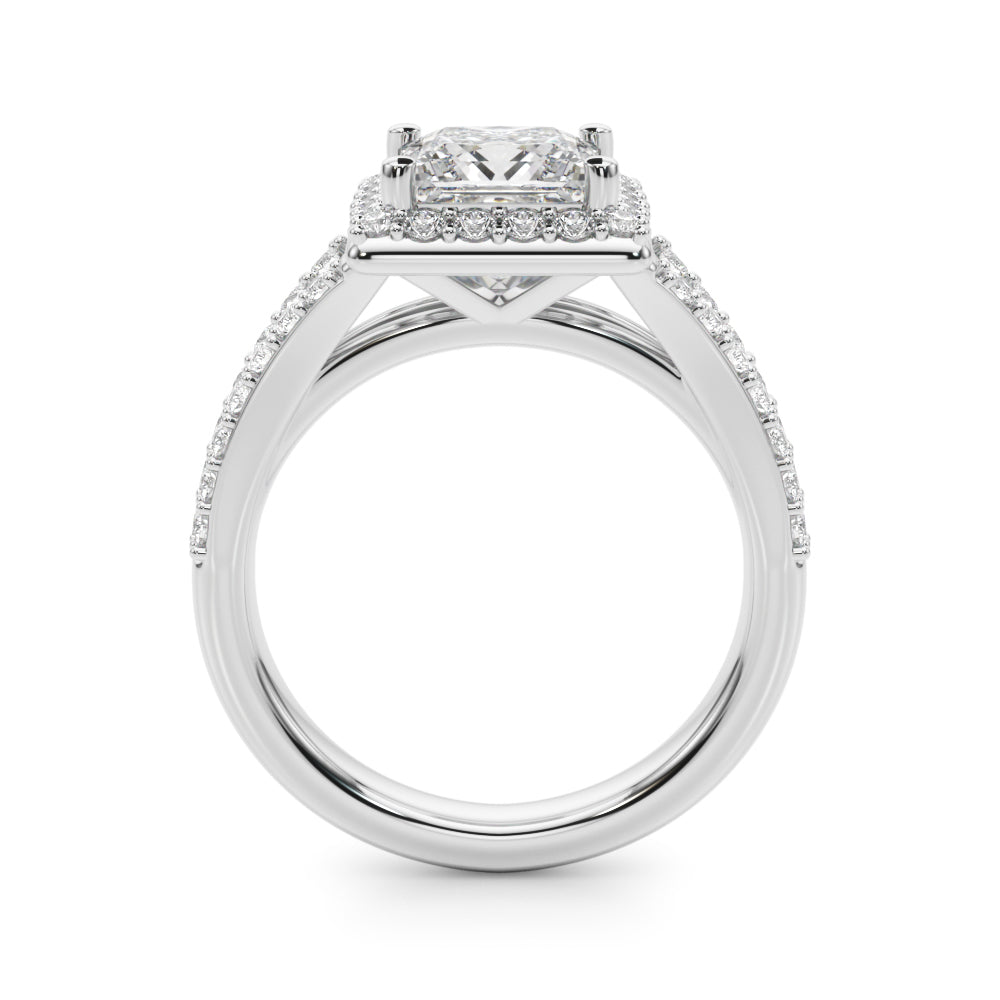 Adored Halo Pc Center Split Shank Princess Diamond Engagement Ring — 9K/18K Gold & Platinum