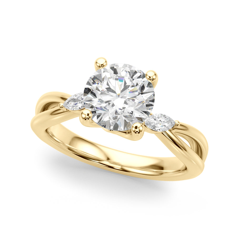 Resplendent Rd Center Mq Sides Round Diamond Engagement Ring — 9K/18K Gold & Platinum